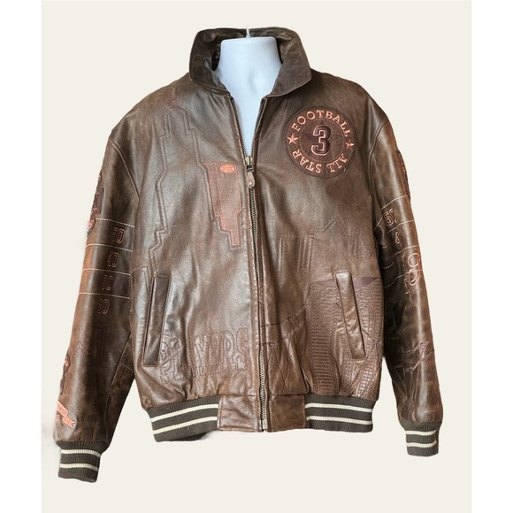 Vintage Leather Super Bowl All Stars Jacket XL NY skyline Fox Football Bare Fox - Picture 2 of 12